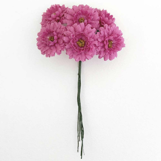 6 Pink Fabric Gerbera Daisies Flowers for Crafts ~ 1-1/8" across